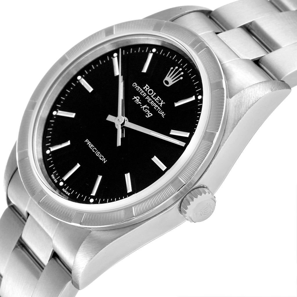 Rolex Air King 34 Black Dial Oyster Bracelet Steel Mens Watch 14010 Papers