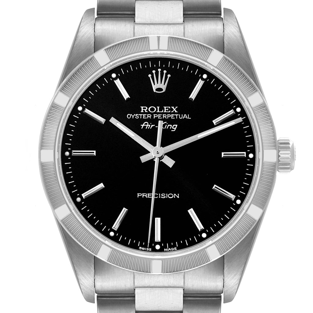 Rolex Air King 34 Black Dial Oyster Bracelet Steel Mens Watch 14010 Papers
