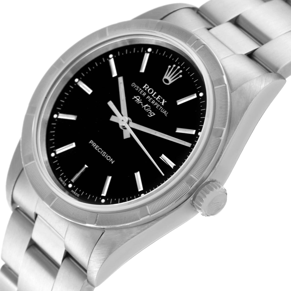 Rolex Air King 34 Black Dial Steel Engine Turned Bezel Mens Watch 14010
