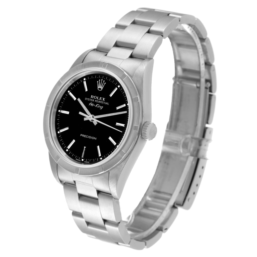 Rolex Air King 34 Black Dial Steel Engine Turned Bezel Mens Watch 14010