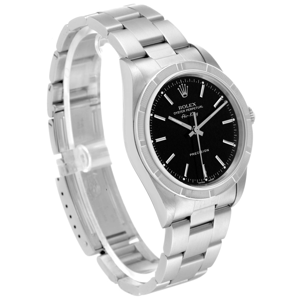 Rolex Air King 34 Black Dial Steel Mens Watch 14010 Box Papers