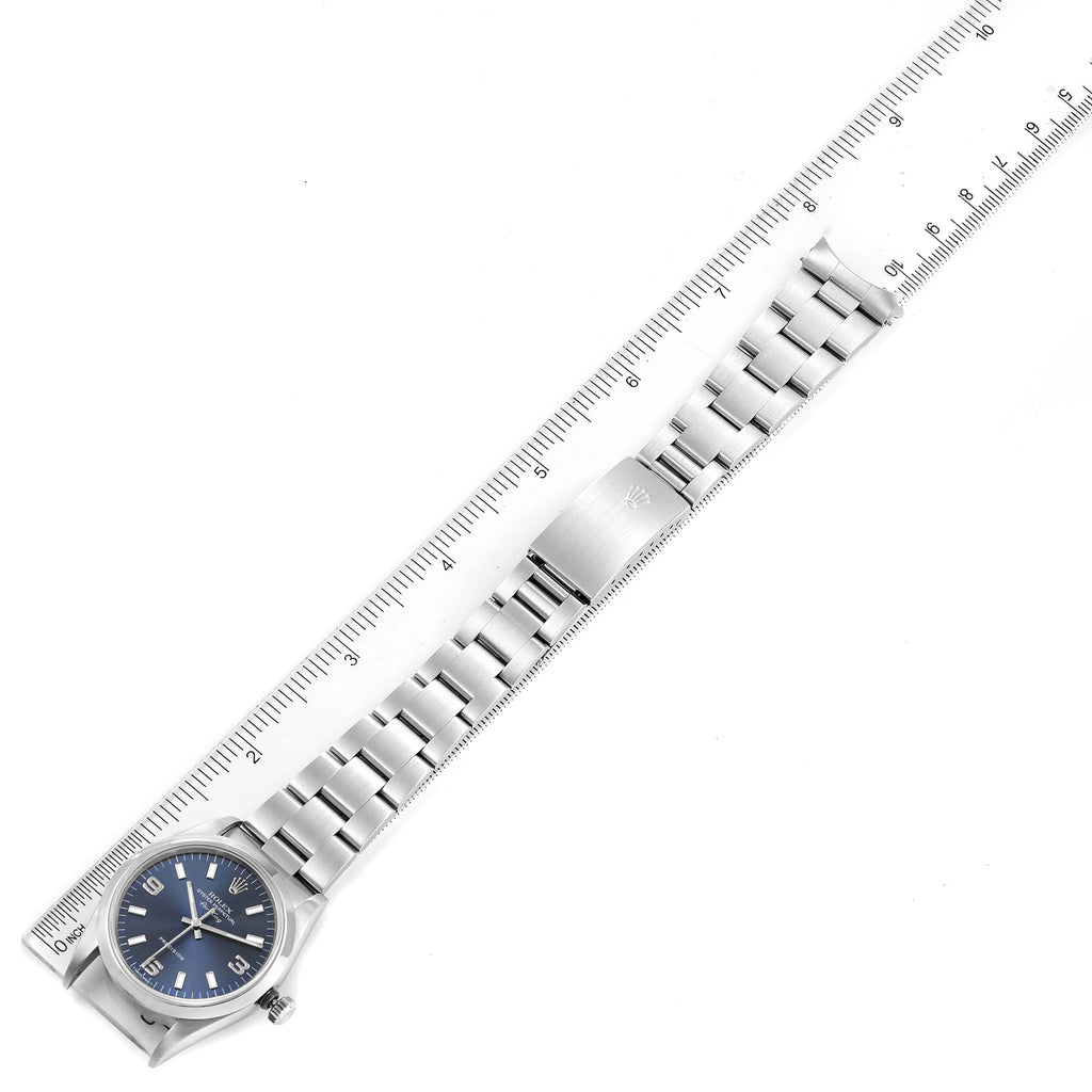 Rolex Air King 34 Blue Baton Dial Domed Bezel Steel Mens Watch 14000