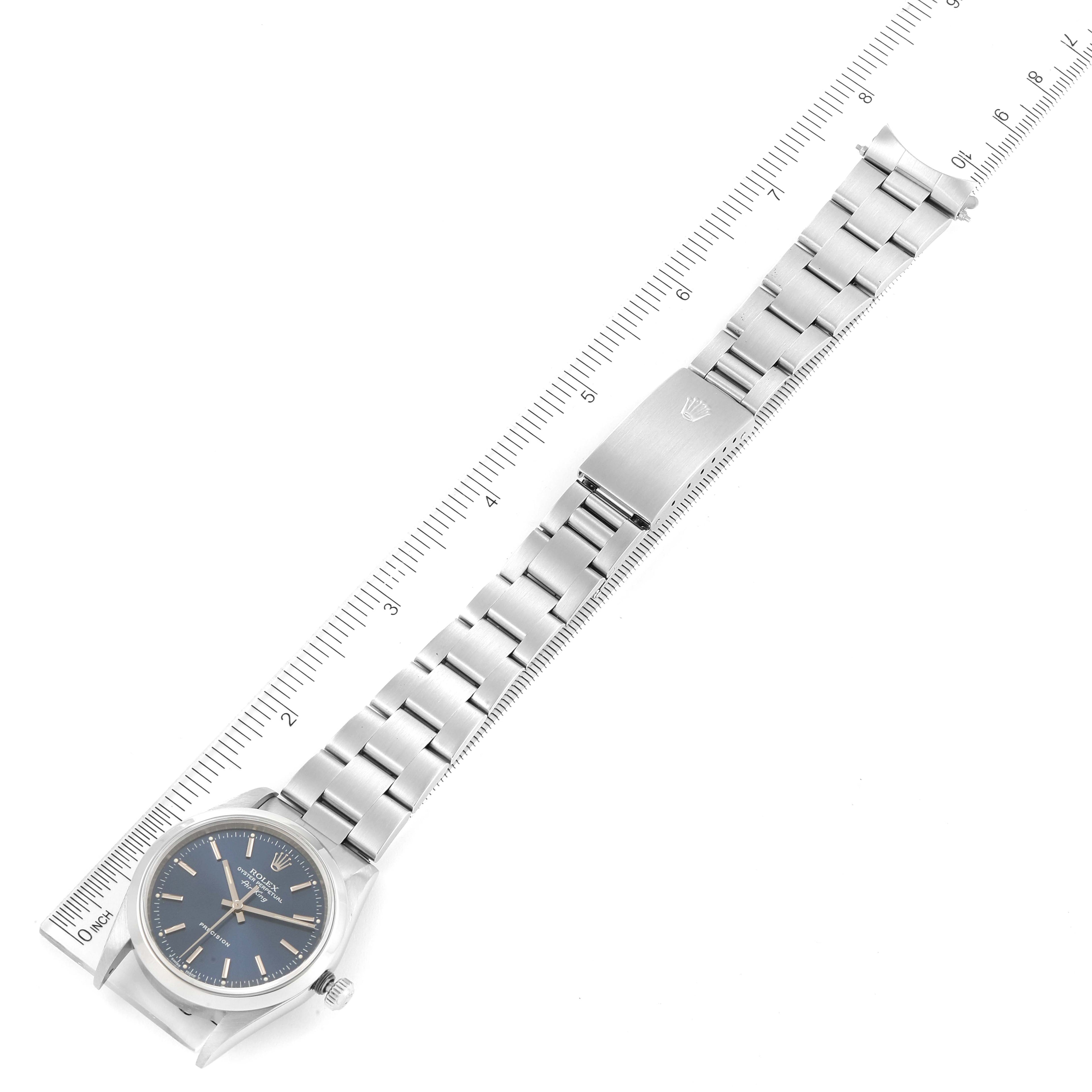 Rolex Air King 34 Blue Dial Domed Bezel Steel Mens Watch 14000 TWO LINKS ADDED
