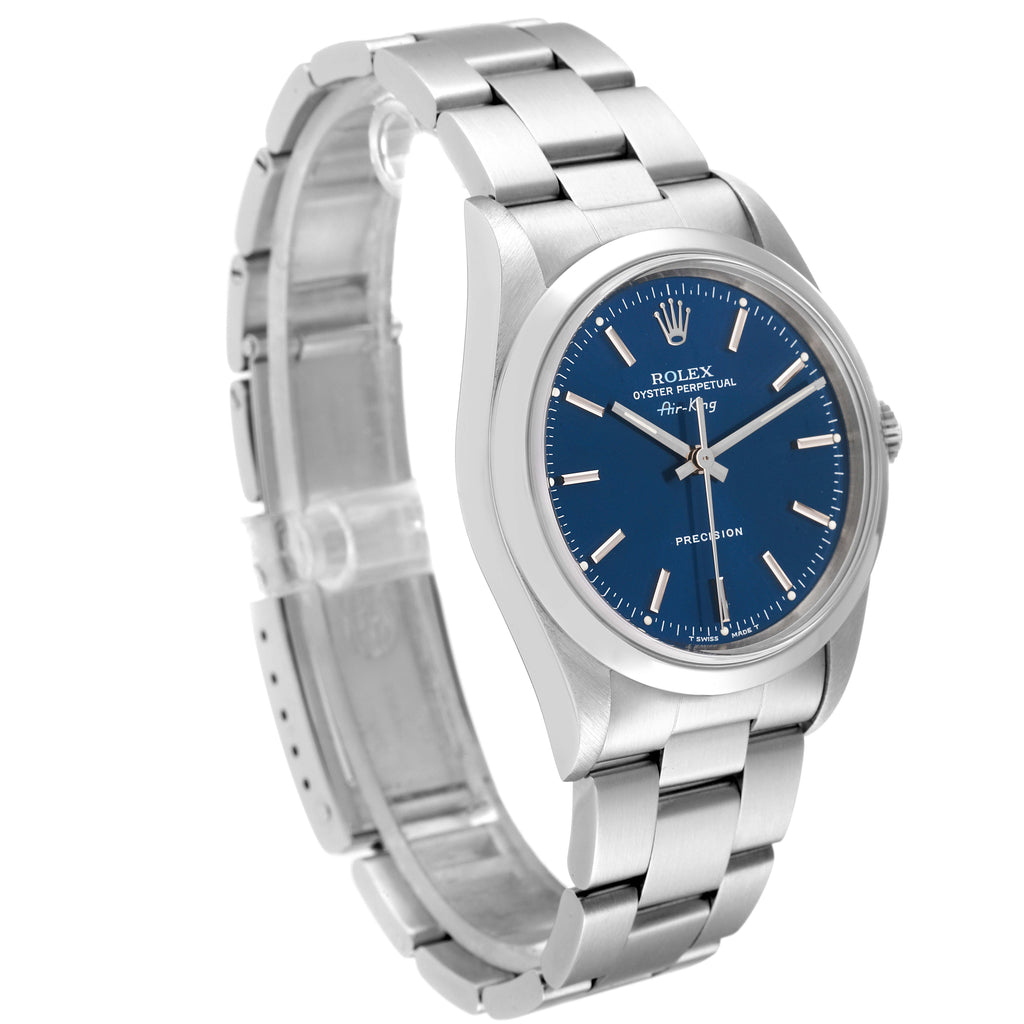 Rolex Air King 34 Blue Dial Domed Bezel Steel Mens Watch 14000 TWO LINKS ADDED