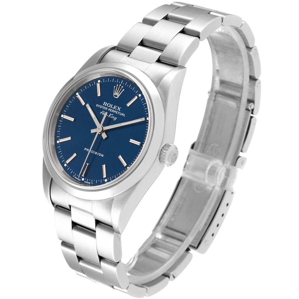 Rolex Air King 34 Blue Dial Domed Bezel Steel Mens Watch 14000 TWO LINKS ADDED