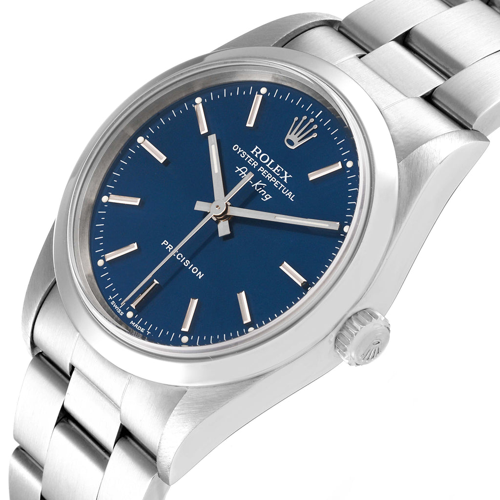 Rolex Air King 34 Blue Dial Domed Bezel Steel Mens Watch 14000 TWO LINKS ADDED