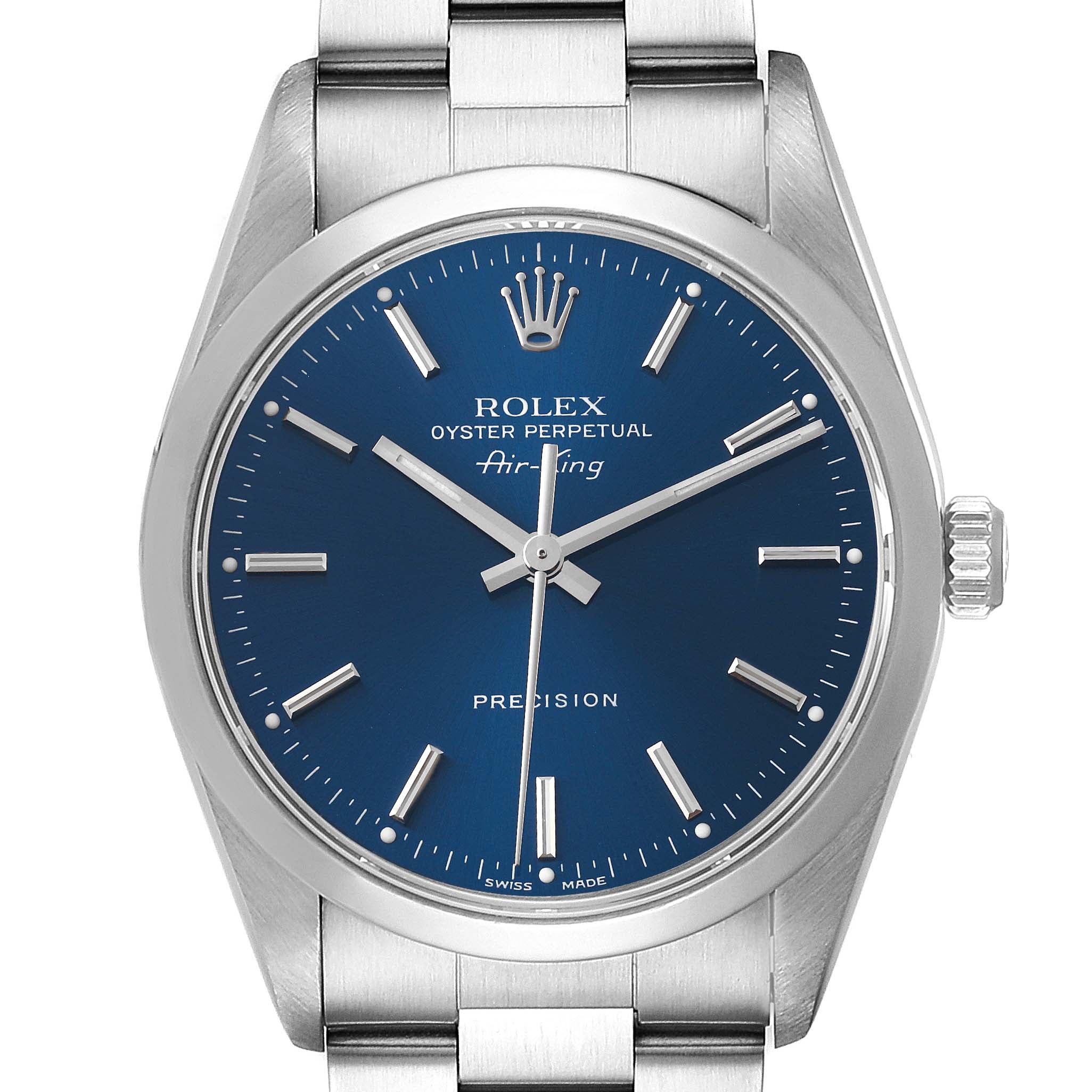 Rolex Air King 34 Blue Dial Domed Bezel Steel Mens Watch 14000