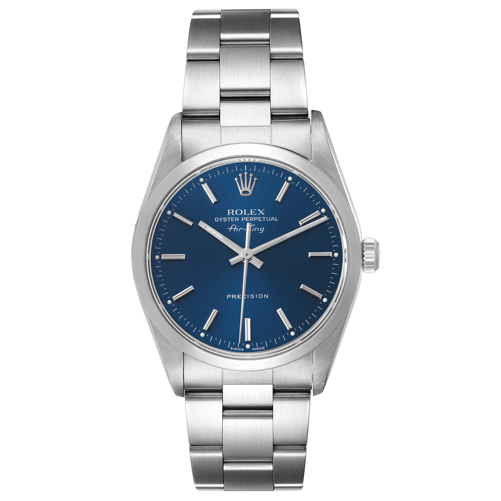 Rolex Air King 34 Blue Dial Domed Bezel Steel Mens Watch 14000