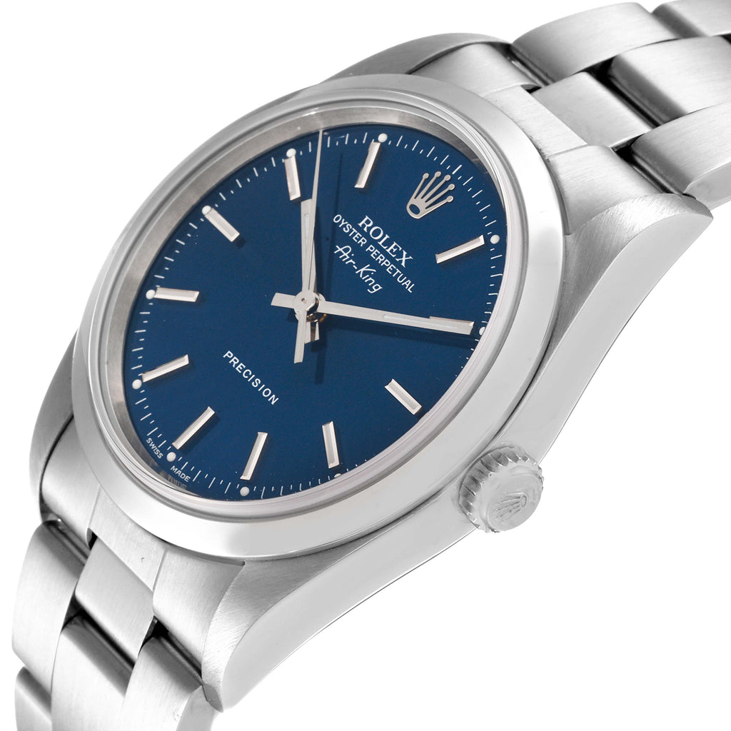 Rolex Air King 34 Blue Dial Domed Bezel Steel Mens Watch 14000