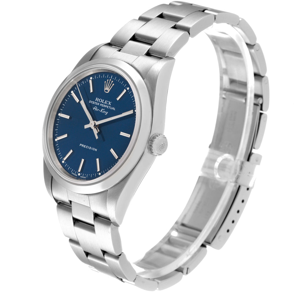 Rolex Air King 34 Blue Dial Domed Bezel Steel Mens Watch 14000