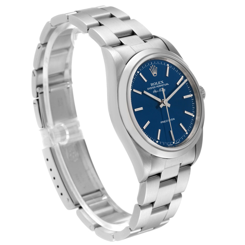 Rolex Air King 34 Blue Dial Domed Bezel Steel Mens Watch 14000