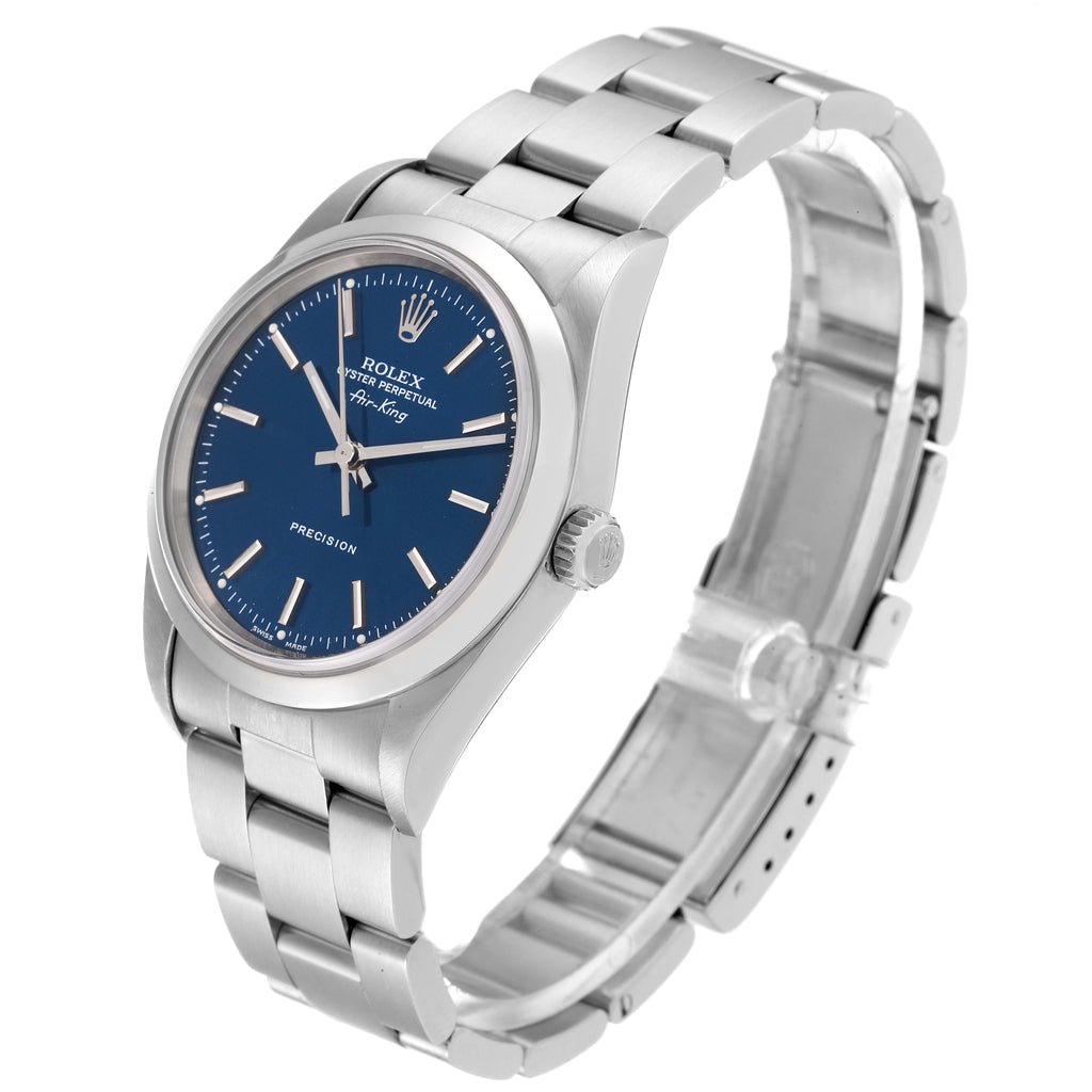 Rolex Air King 34 Blue Dial Smooth Bezel Steel Mens Watch 14000 Box Service Card