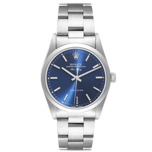 Rolex Air King 34 Blue Dial Smooth Bezel Steel Mens Watch 14000 Box Service Card