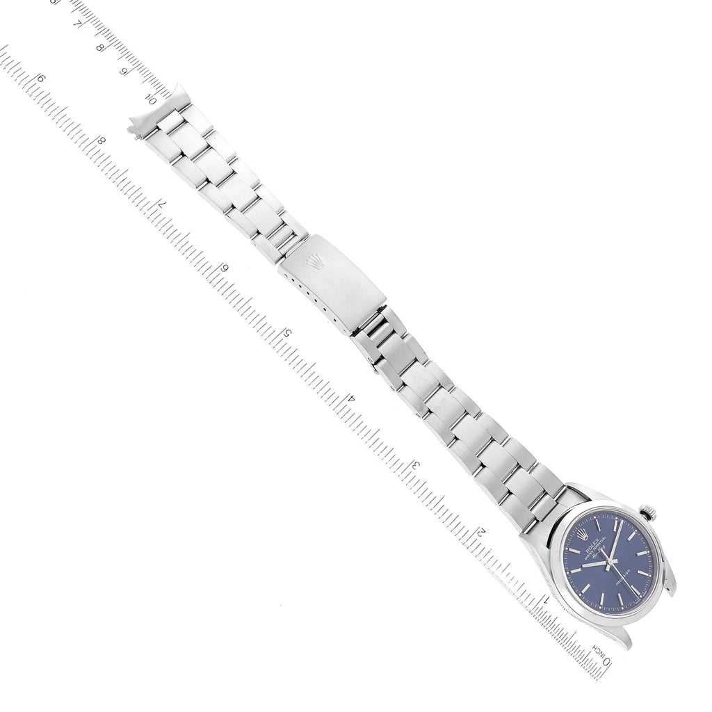 Rolex Air King 34 Blue Dial Smooth Bezel Steel Mens Watch 14000 Box Service Card
