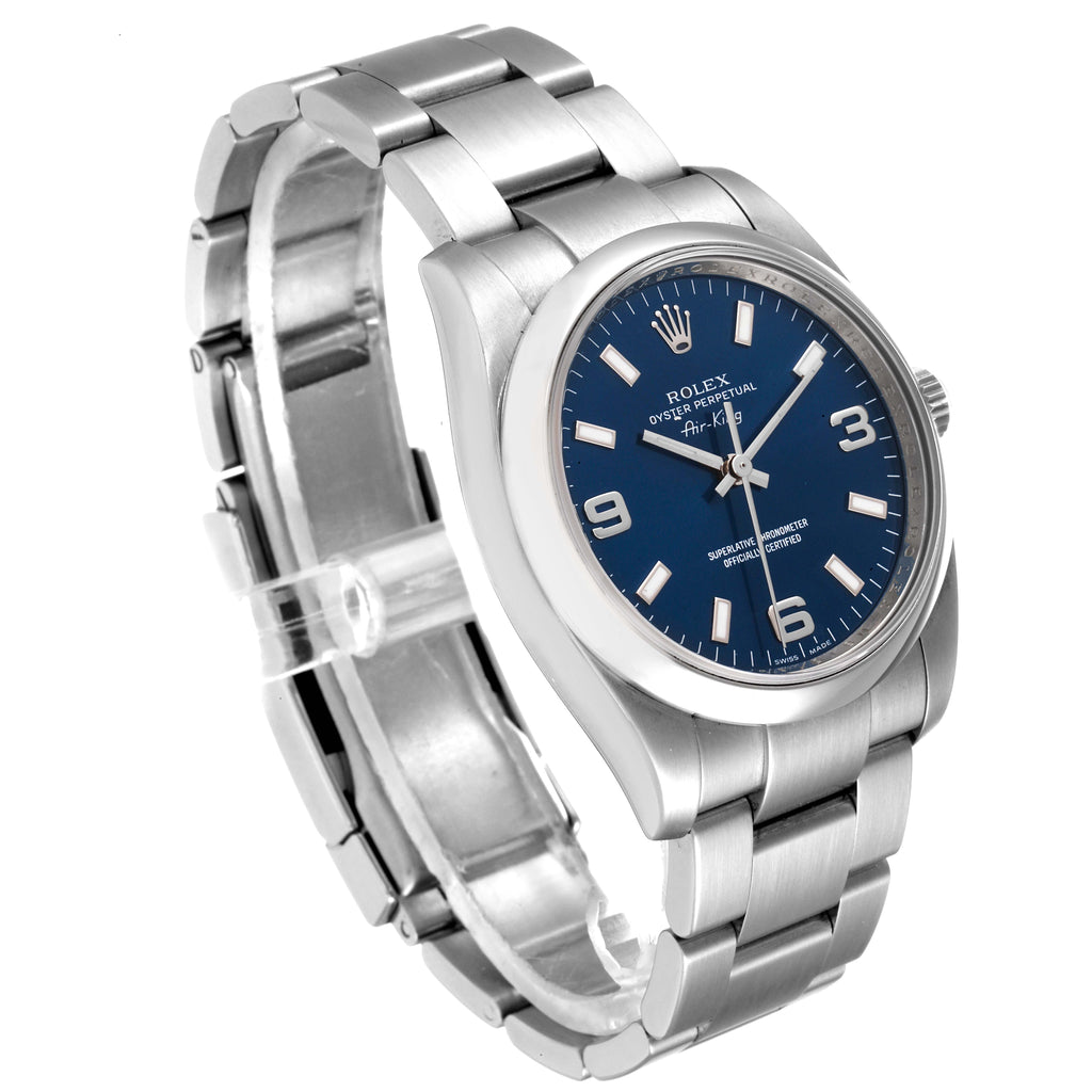 Rolex Air King 34 Blue Dial Smooth Bezel Unisex Watch 114200 Box Card