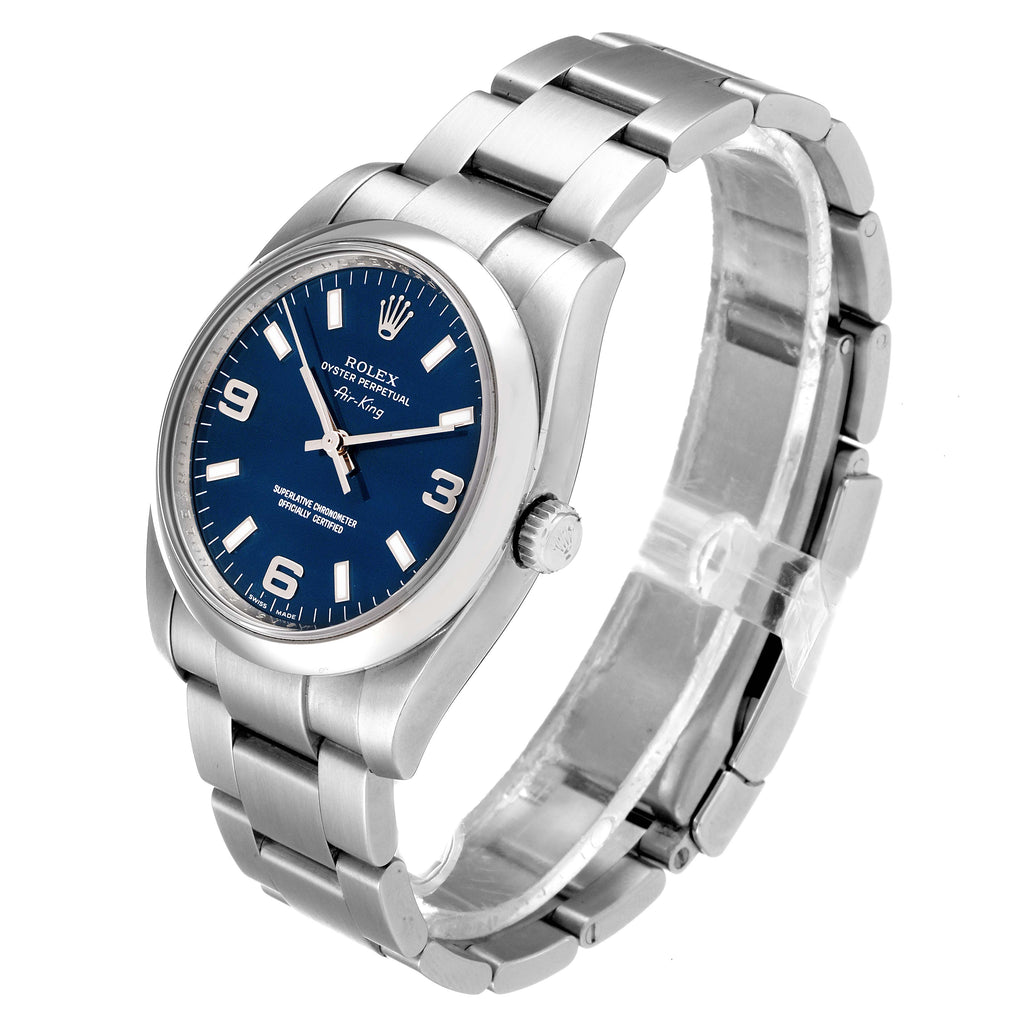 Rolex Air King 34 Blue Dial Smooth Bezel Unisex Watch 114200 Box Card
