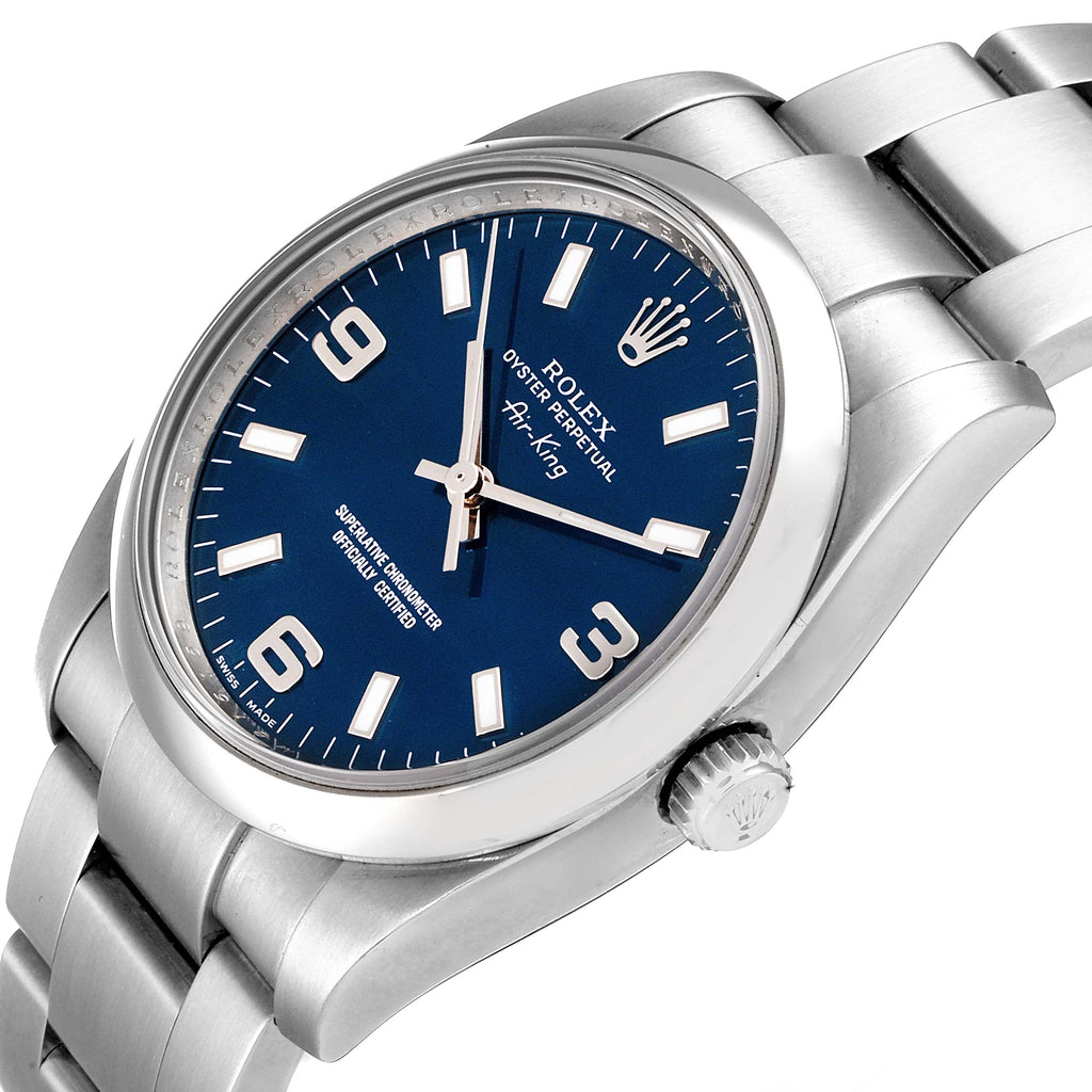 Rolex Air King 34 Blue Dial Smooth Bezel Unisex Watch 114200 Box Card
