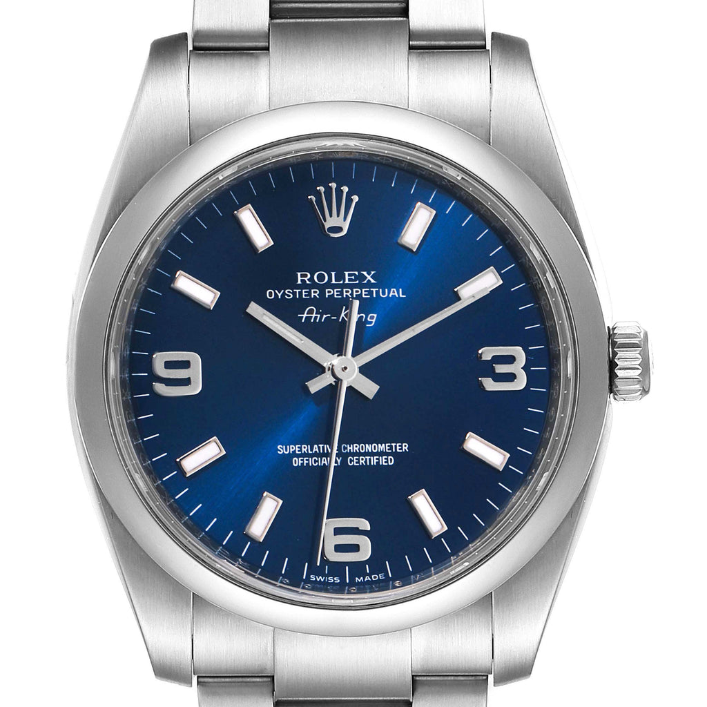 Rolex Air King 34 Blue Dial Smooth Bezel Unisex Watch 114200 Box Card