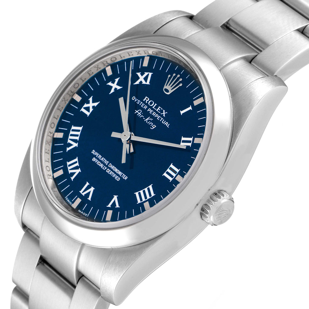 Rolex Air King 34 Blue Roman Dial Domed Bezel Steel Watch 114200