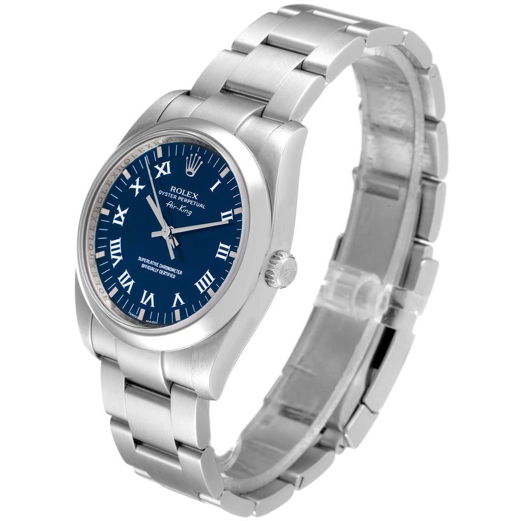 Rolex Air King 34 Blue Roman Dial Domed Bezel Steel Watch 114200