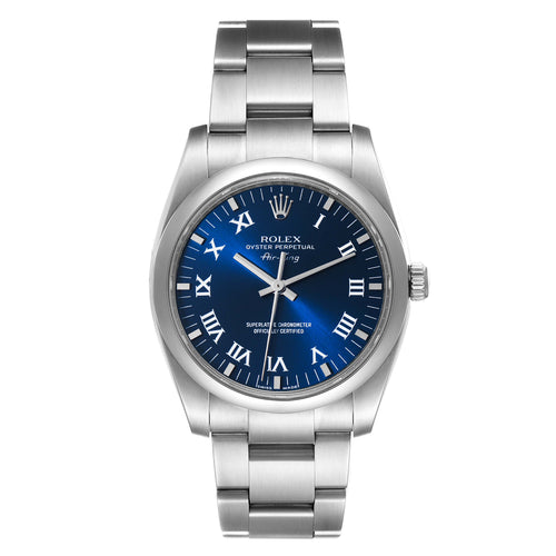 Rolex Air King 34 Blue Roman Dial Domed Bezel Steel Watch 114200