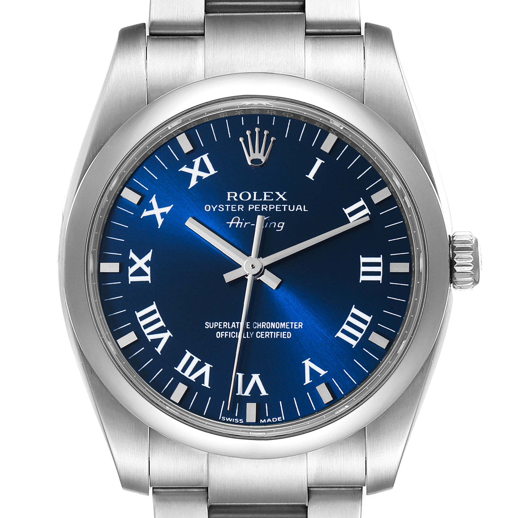 Rolex Air King 34 Blue Roman Dial Domed Bezel Steel Watch 114200