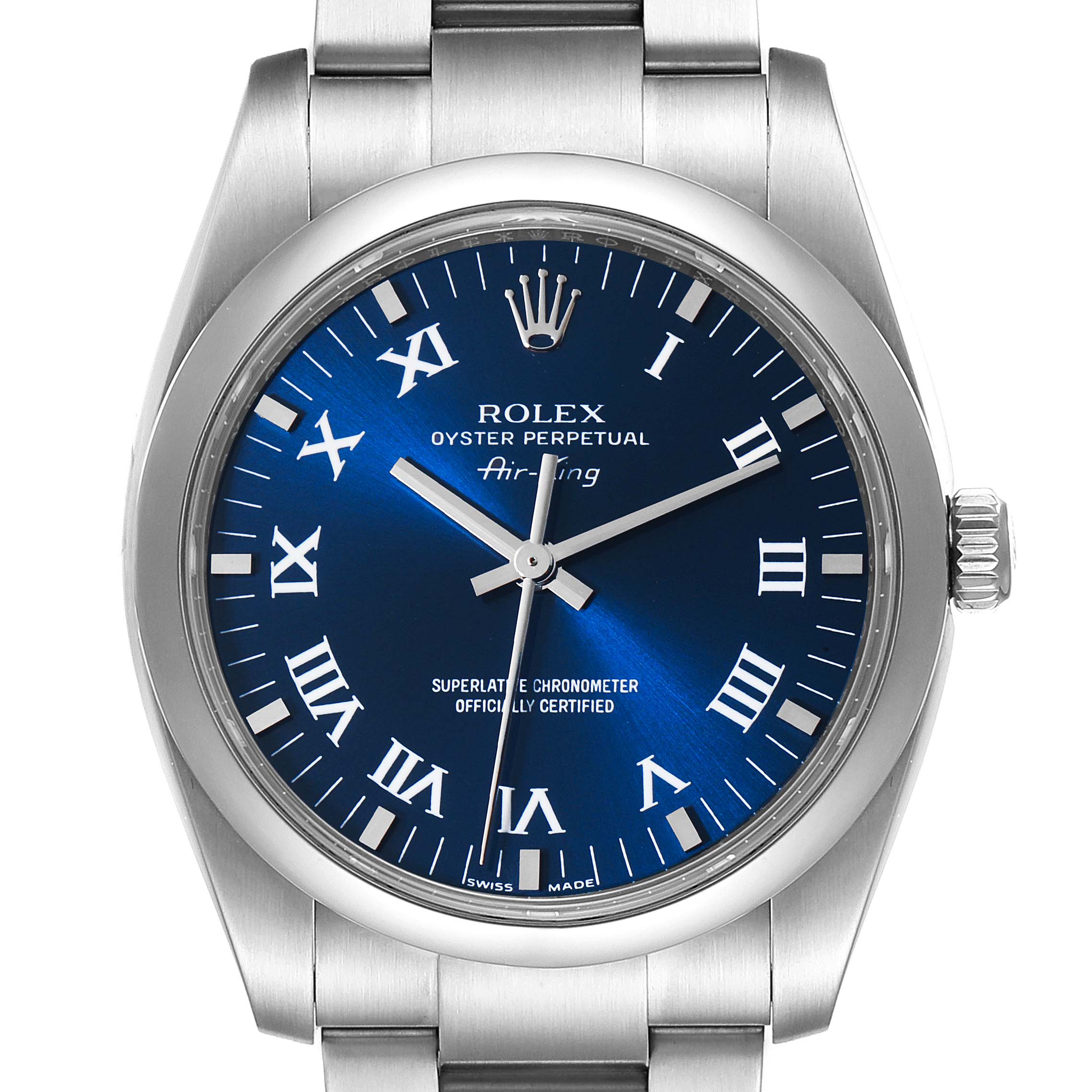 Rolex Air King 34 Blue Roman Dial Domed Bezel Steel Watch 114200