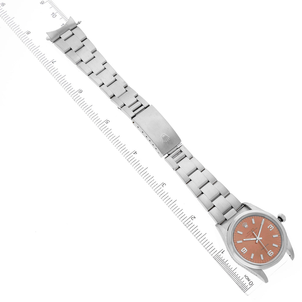 Rolex Air King 34 Salmon Baton Dial Domed Bezel Steel Mens Watch 14000