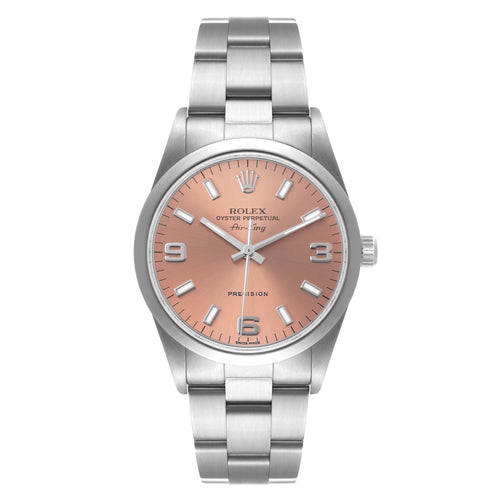 Rolex Air King 34 Salmon Baton Dial Domed Bezel Steel Watch 14000