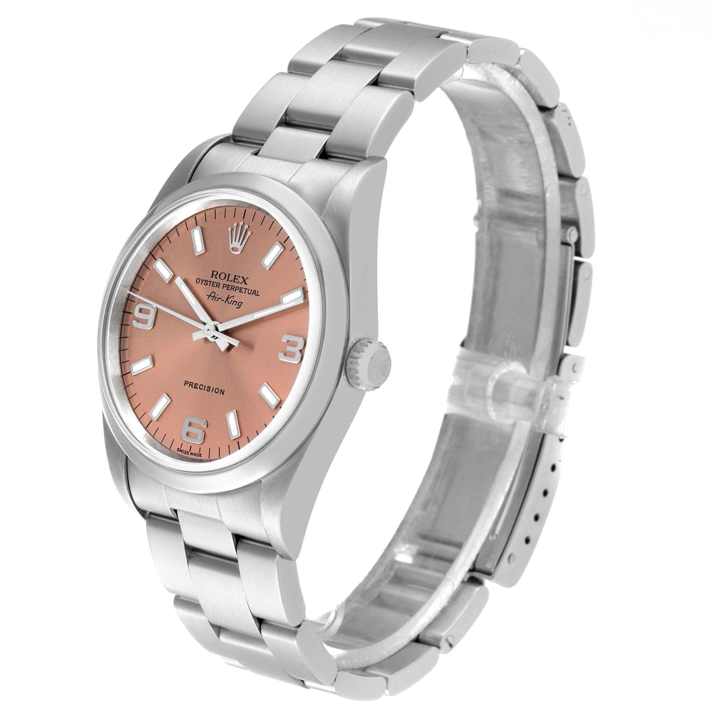Rolex Air King 34 Salmon Baton Dial Domed Bezel Steel Watch 14000