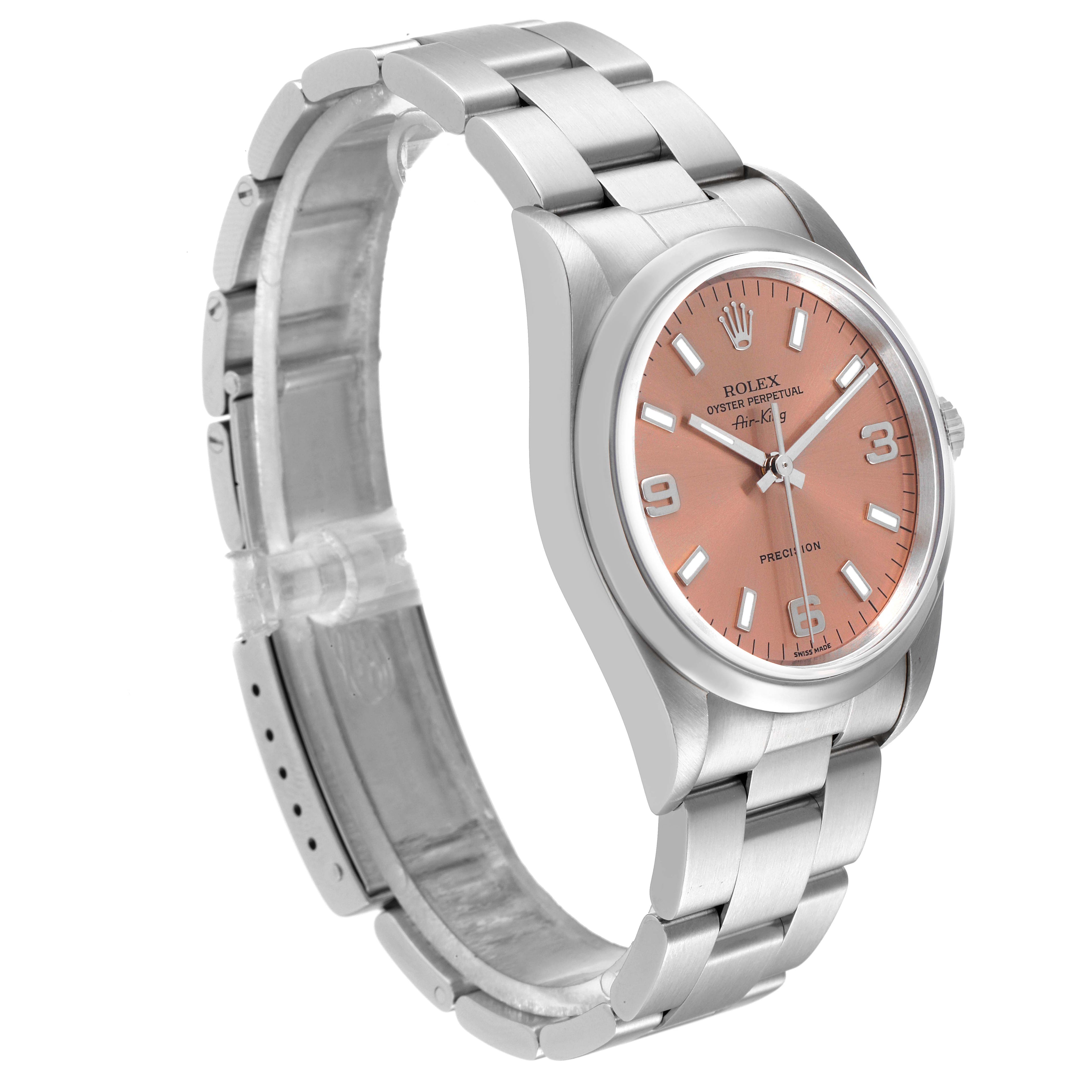 Rolex Air King 34 Salmon Baton Dial Domed Bezel Steel Watch 14000