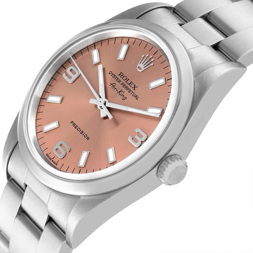 Rolex Air King 34 Salmon Baton Dial Domed Bezel Steel Watch 14000