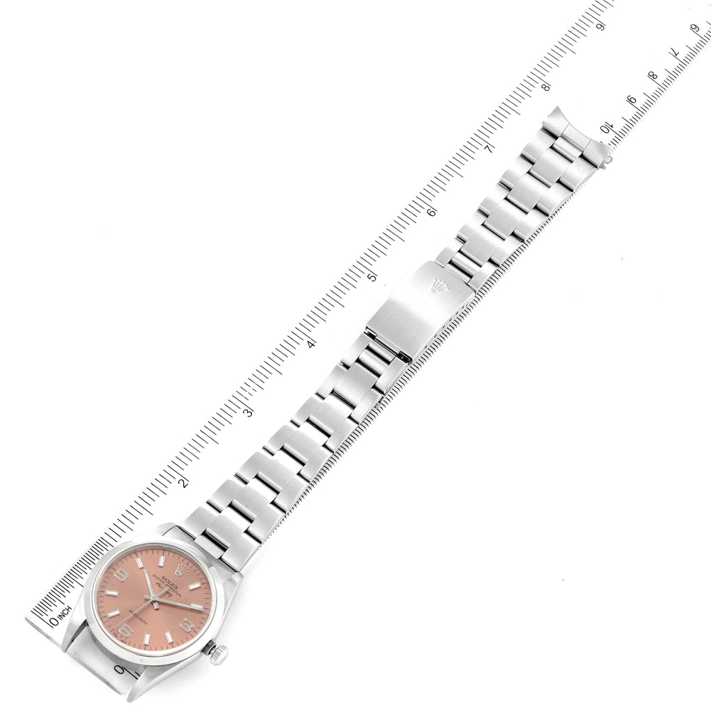 Rolex Air King 34 Salmon Baton Dial Domed Bezel Steel Watch 14000 Box Card