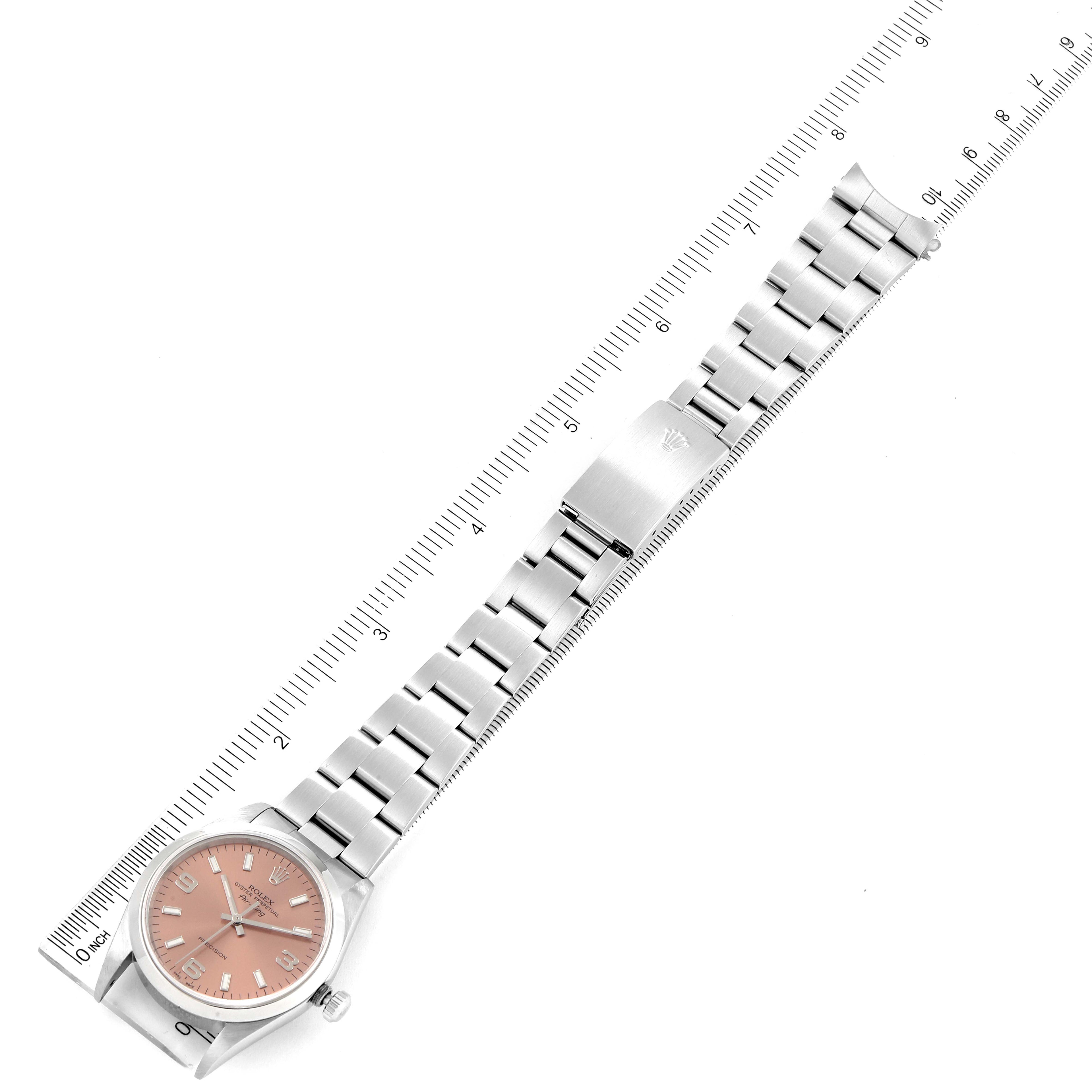 Rolex Air King 34 Salmon Baton Dial Domed Bezel Steel Watch 14000 Box Card