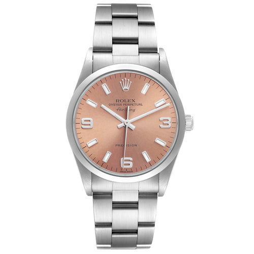Rolex Air King 34 Salmon Baton Dial Domed Bezel Steel Watch 14000 Box Papers