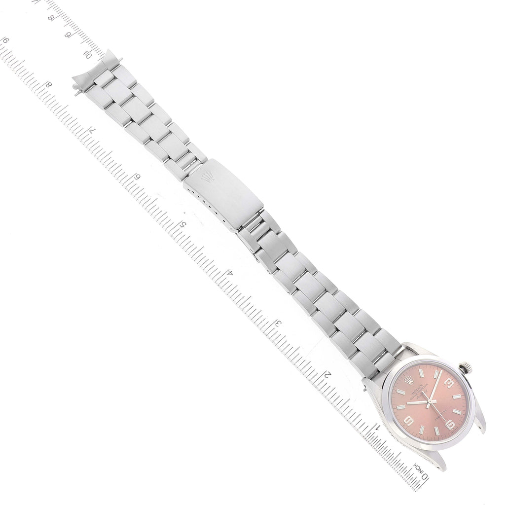 Rolex Air King 34 Salmon Baton Dial Domed Bezel Steel Watch 14000 Box Papers