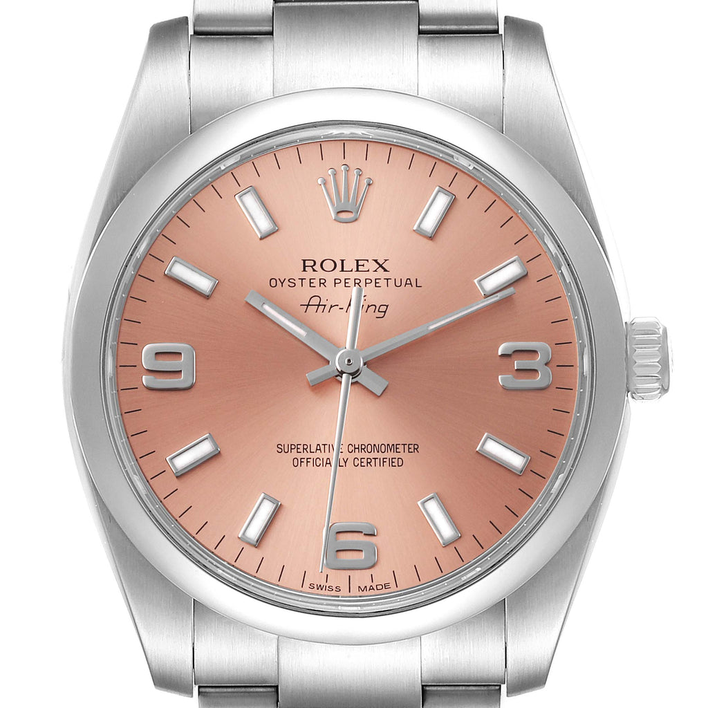 Rolex Air King 34 Salmon Dial Smooth Bezel Unisex Watch 114200 Box Card