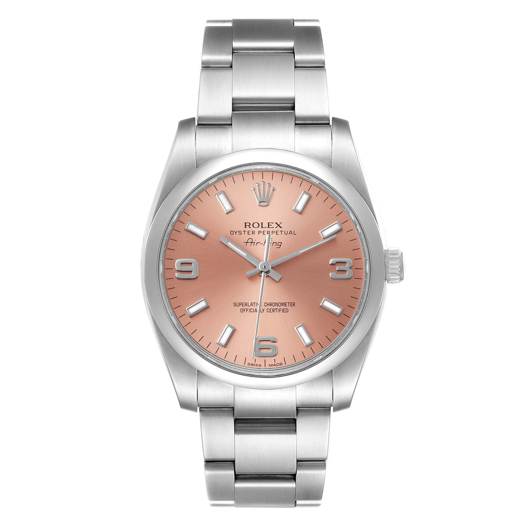 Rolex Air King 34 Salmon Dial Smooth Bezel Unisex Watch 114200 Box Card