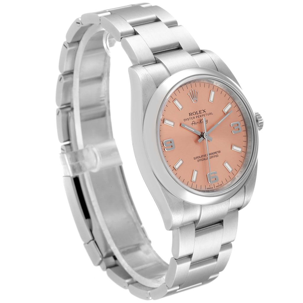 Rolex Air King 34 Salmon Dial Smooth Bezel Unisex Watch 114200 Box Card