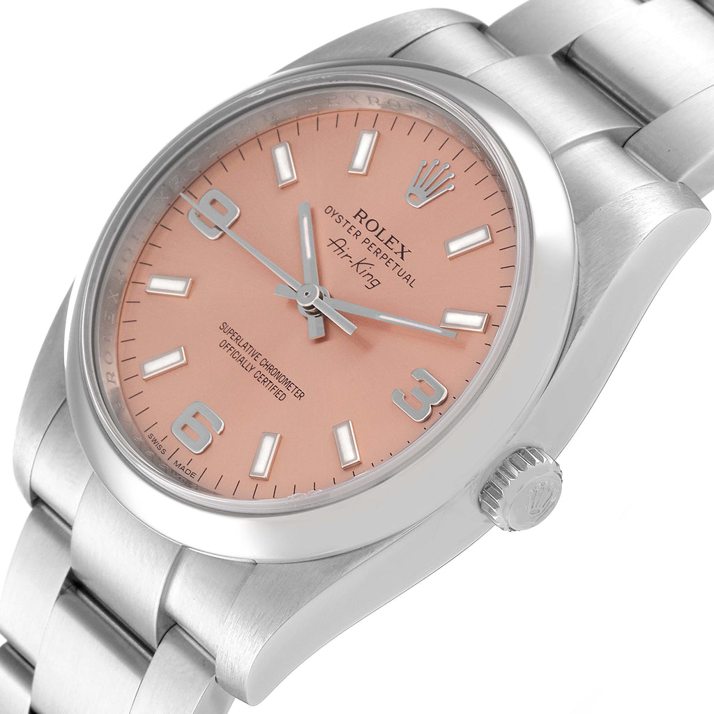 Rolex Air King 34 Salmon Dial Smooth Bezel Unisex Watch 114200 Box Card