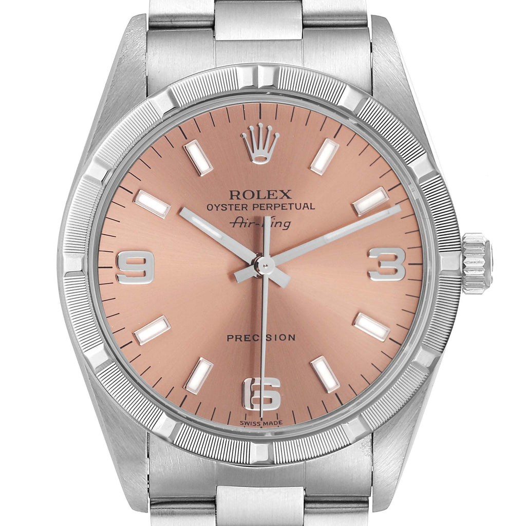 Rolex Air King 34 Salmon Dial Steel Mens Watch 14010 Box Papers