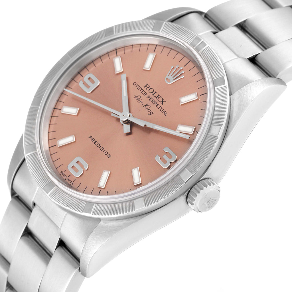 Rolex Air King 34 Salmon Dial Steel Mens Watch 14010 Box Papers