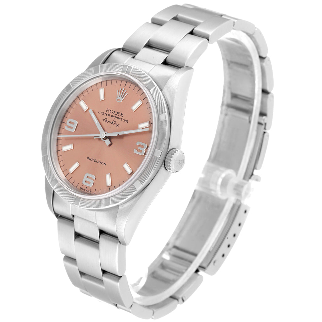 Rolex Air King 34 Salmon Dial Steel Mens Watch 14010 Box Papers
