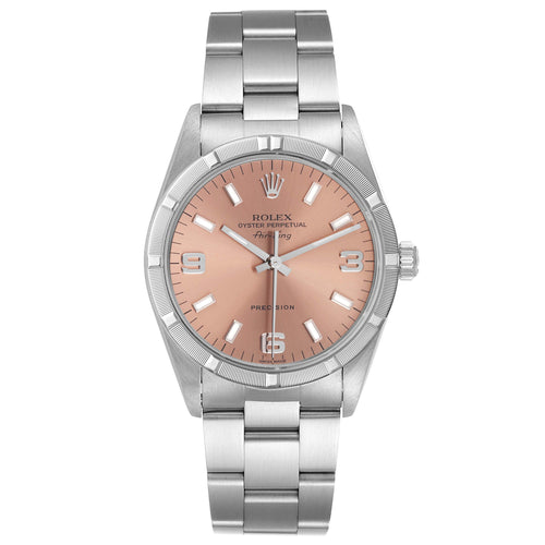 Rolex Air King 34 Salmon Dial Steel Mens Watch 14010 Box Papers