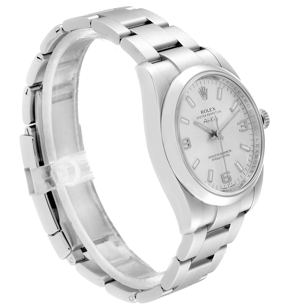 Rolex Air King 34 Silver Dial Smooth Bezel Mens Watch 114200 Box Card