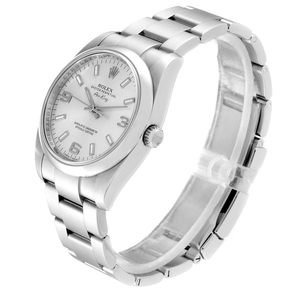Rolex Air King 34 Silver Dial Smooth Bezel Mens Watch 114200 Box Card