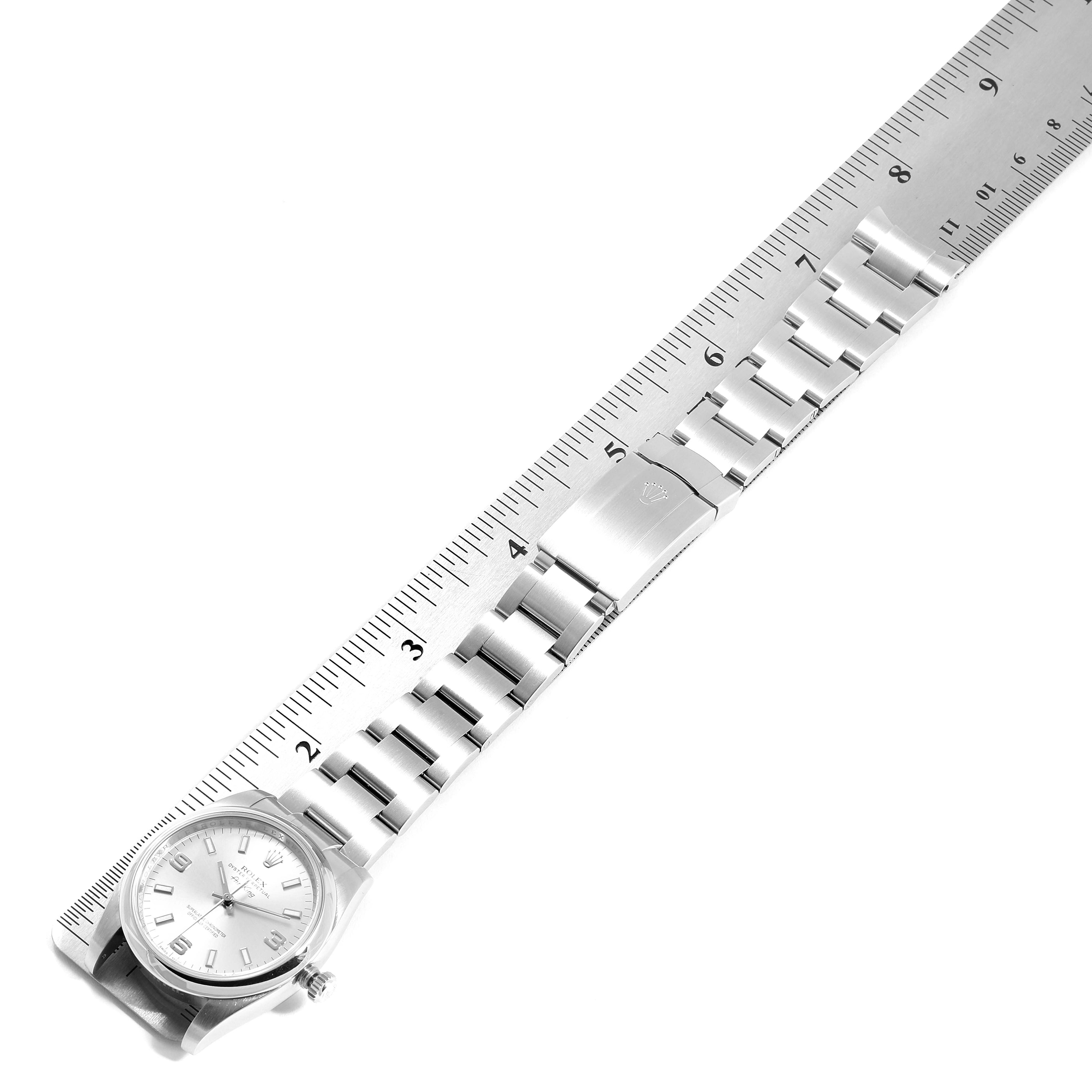 Rolex Air King 34 Silver Dial Smooth Bezel Mens Watch 114200 Box Card
