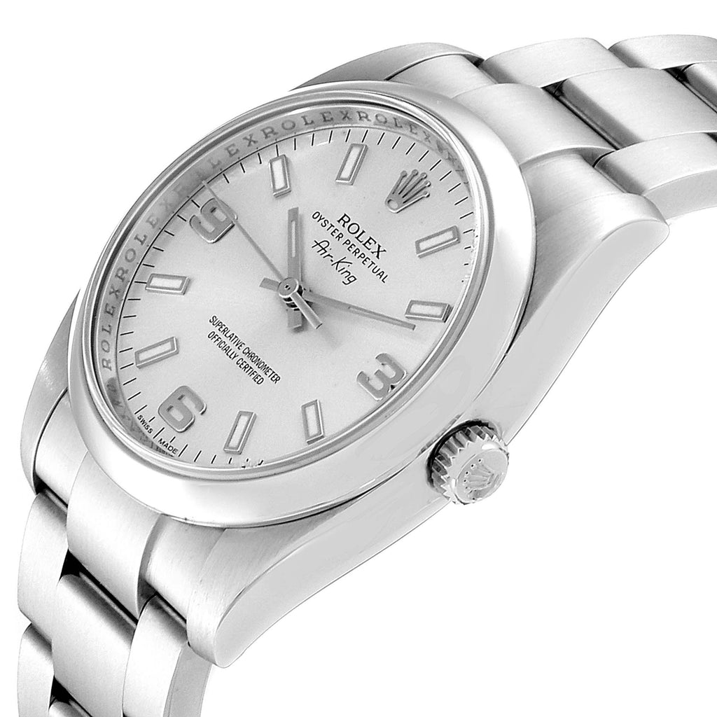 Rolex Air King 34 Silver Dial Smooth Bezel Mens Watch 114200 Box Card