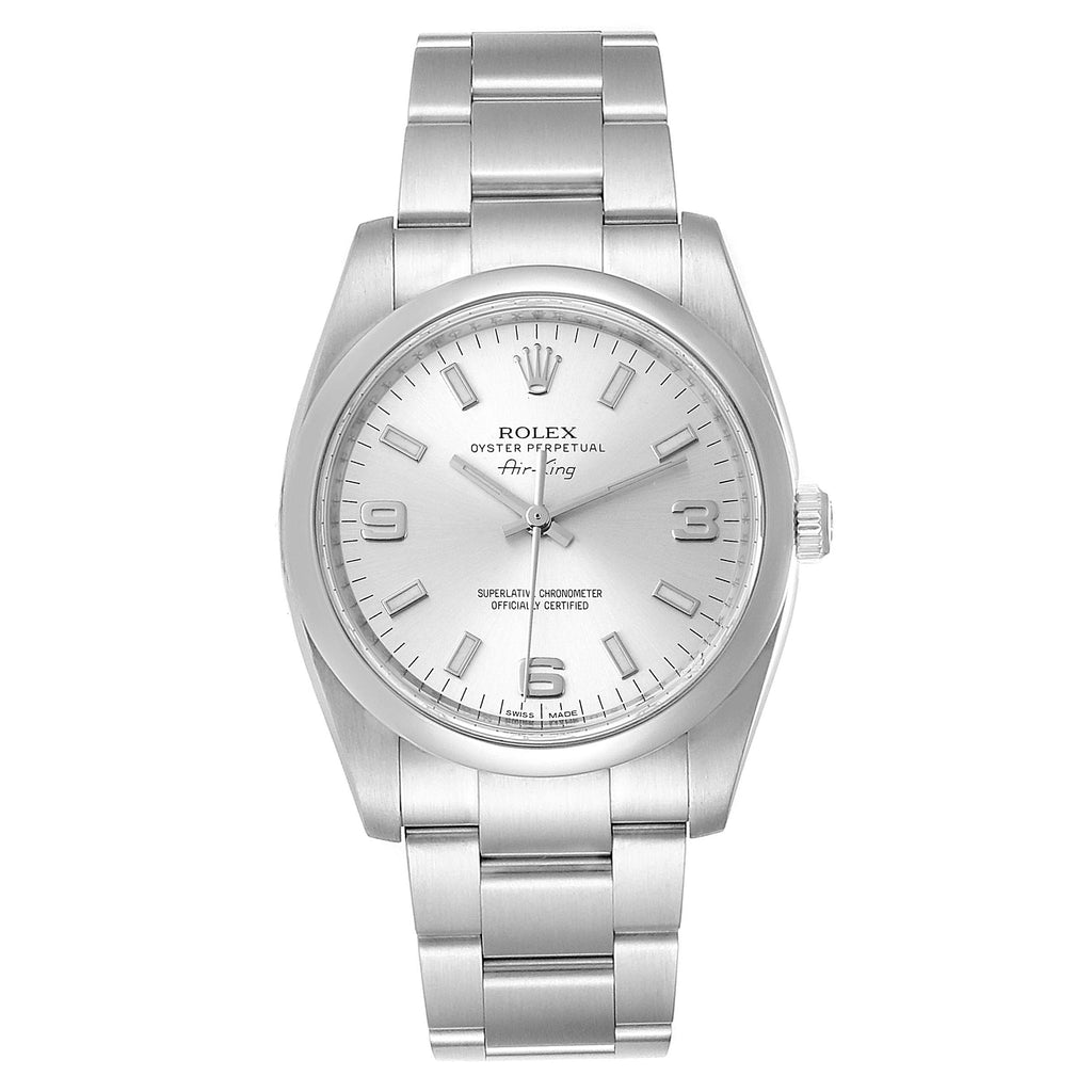 Rolex Air King 34 Silver Dial Smooth Bezel Mens Watch 114200 Box Card