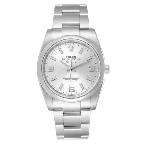 Rolex Air King 34 Silver Dial Smooth Bezel Mens Watch 114200 Box Card